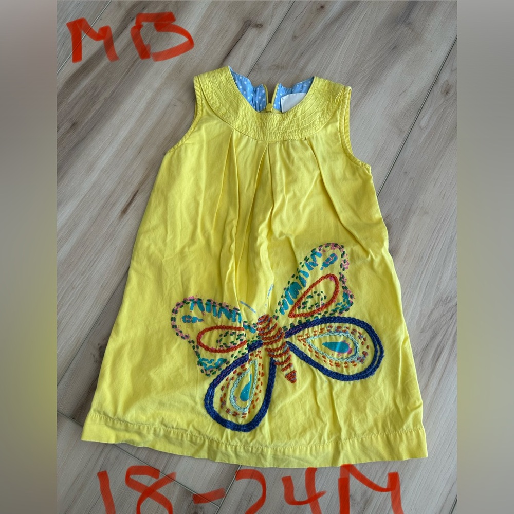 Mini Boden Yellow Dress with Colorful Embroidered Butterfly
